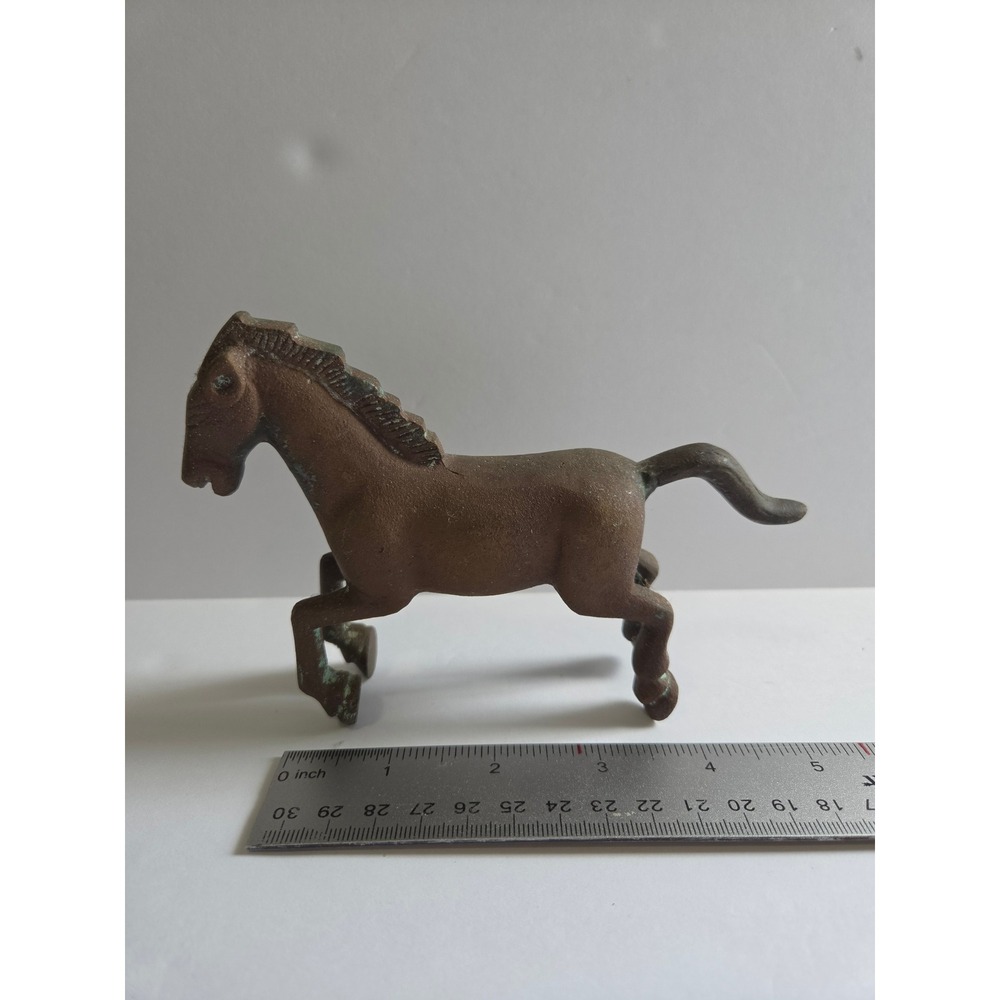 Vintage Cast Metal Horse Figurine Statue Verdigris Patina Equestrian Decor 4.5"